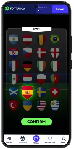 Penalty Shoot Out Cup Mania flag selection screen