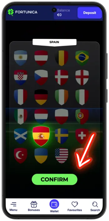 Penalty Shoot Out Cup Mania national team selection screen
