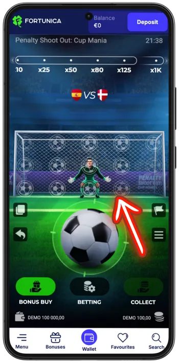 Penalty Shoot Out Cup Mania goalkeeper and five target zones